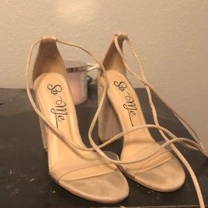 Nude Suede Tie Up Heels